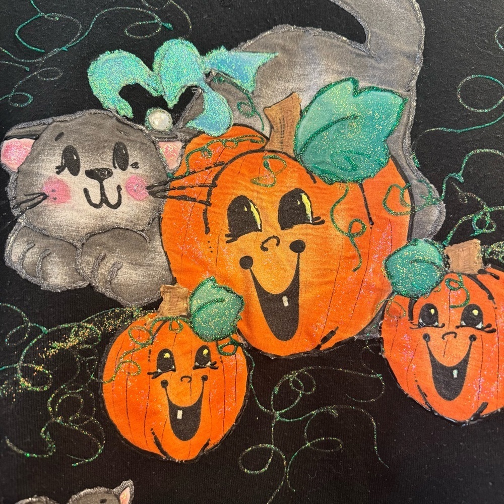 Handmade Halloween Pumpkin Black Sweatshirt, Size Large - Picture 2 of 8